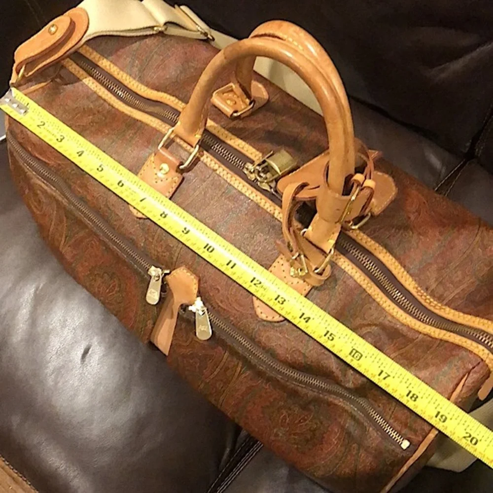 ETRO MILANO Paisley Coated Canvas Vachetta Leather Boston Shoulder Weekend Bag - Picture 12 of 16